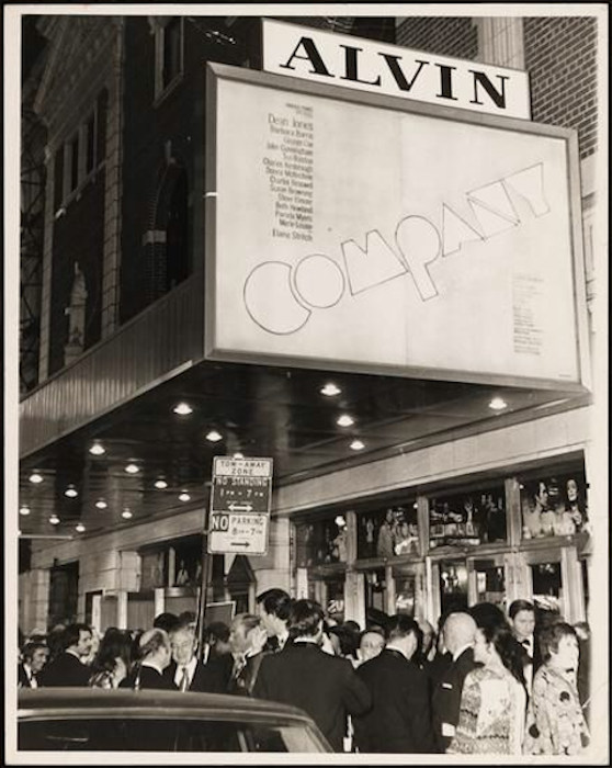 Company sign on Alvin Theater marquee 1970