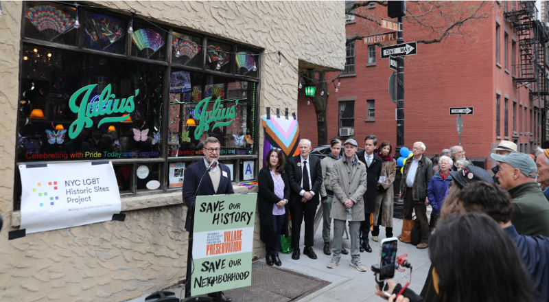 NYC LGBT Historic Sites Project's Ken Lustbader speaks to the crowd at Julius' Bar