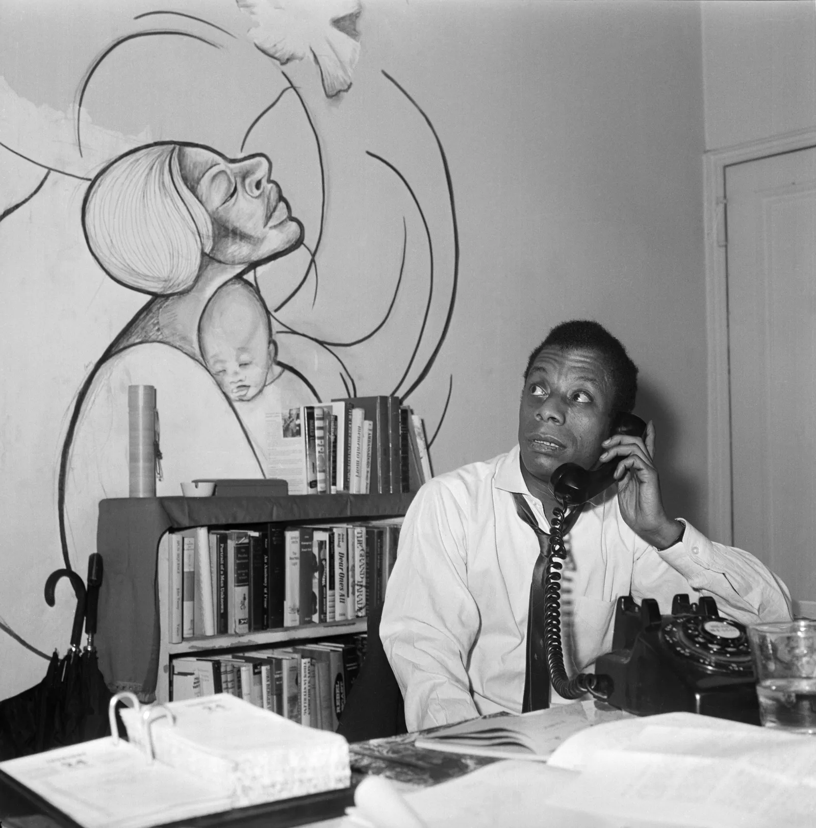 James Baldwin in his NYC apartment
