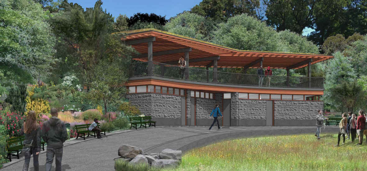 Rendering of the proposed northeast pavilion. 