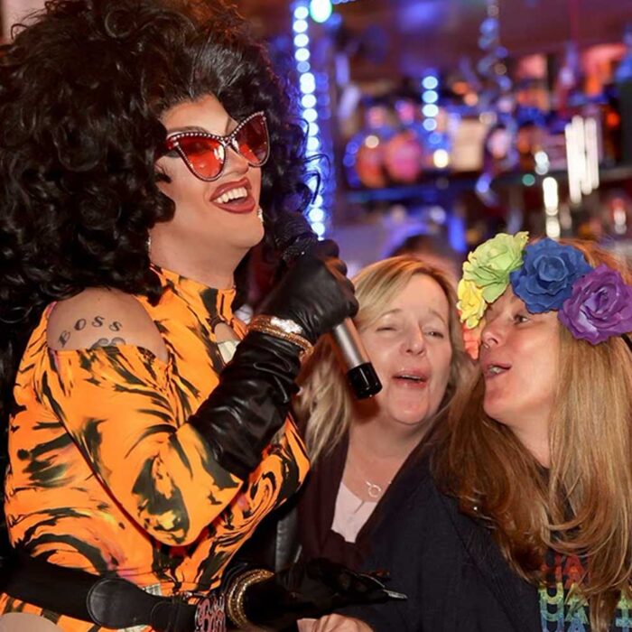 Drag queen with crowd