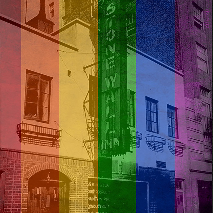 Stonewall Inn with Pride colors overlay